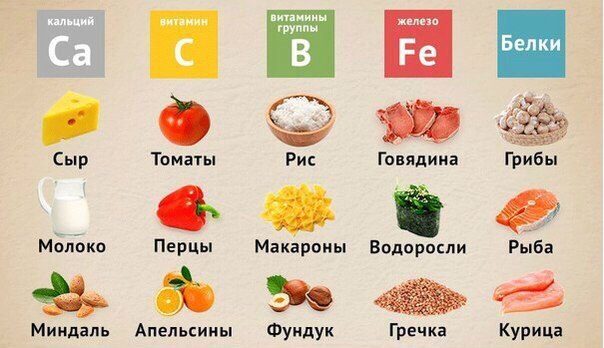 Инфографика. Какие продукты содержат кальций, железо, витамины C и B
